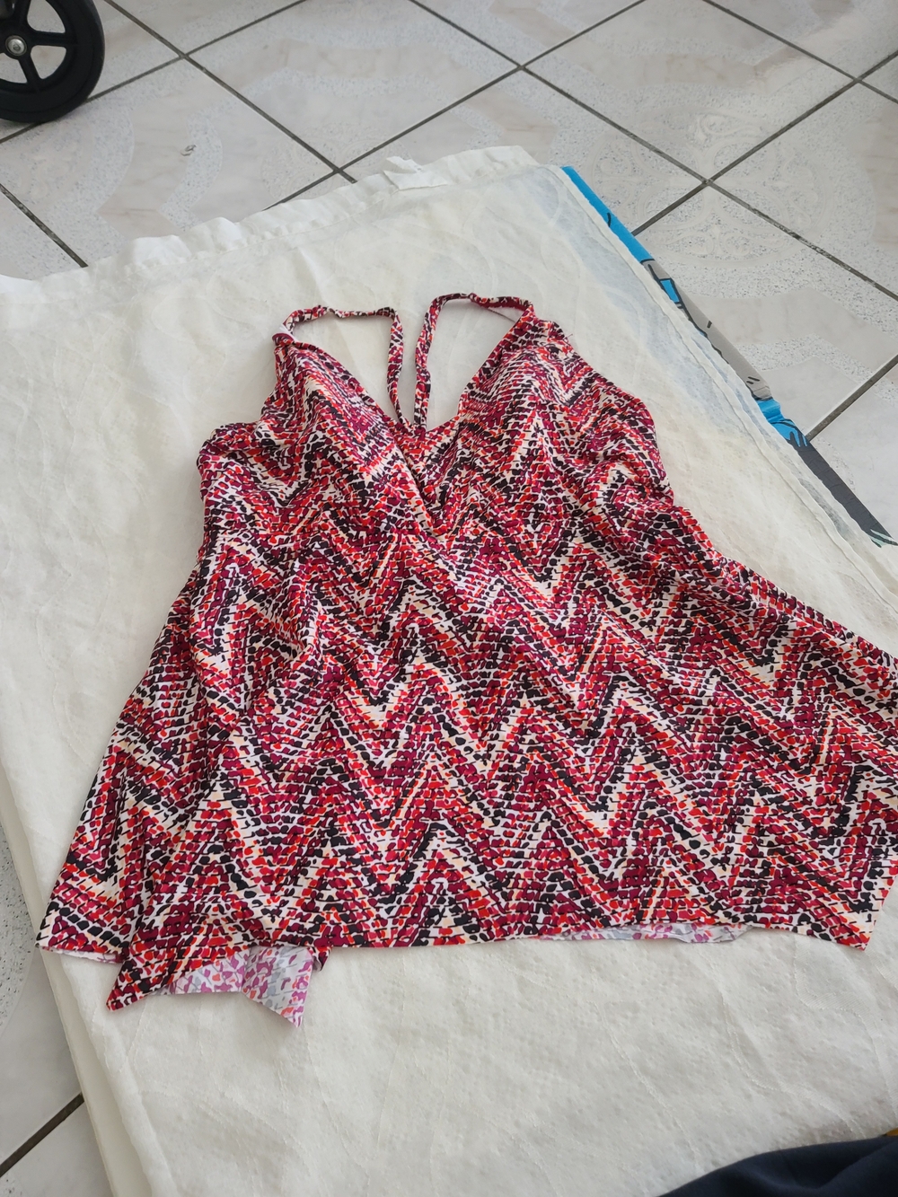 Women’s Red Chevron Tankini Top - Sleeveless Swim Top